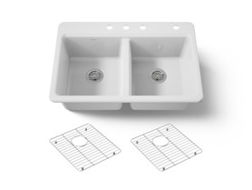 33" top-mount double-bowl kitchen sink
