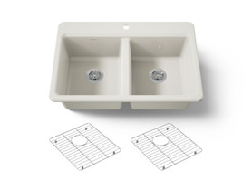 33" top-mount double-bowl kitchen sink