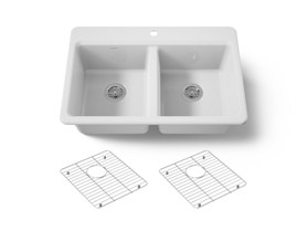 33" top-mount double-bowl kitchen sink
