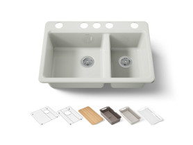 33" undermount double-bowl workstation kitchen sink