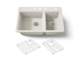 33" top-mount double-bowl kitchen sink