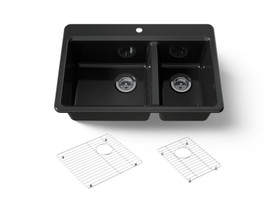 33" top-mount double-bowl kitchen sink