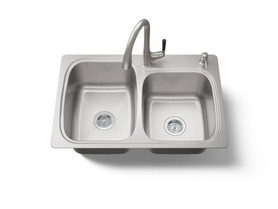 33" top-/undermount double-bowl kitchen sink