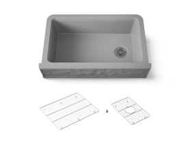 34" undermount single-bowl farmhouse kitchen sink with faceted design