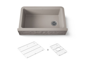 34" undermount single-bowl farmhouse kitchen sink with faceted design
