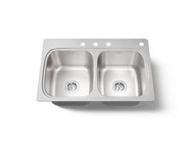 33" top-mount double-bowl kitchen sink