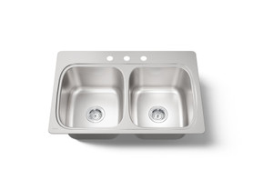 33" top-mount double-bowl kitchen sink