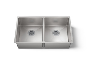 32" undermount double-bowl kitchen sink with accessories