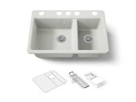 33" undermount double-bowl workstation kitchen sink