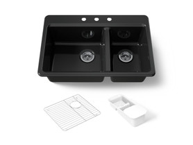 33" top-mount double-bowl workstation kitchen sink