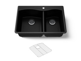 33" top-/undermount double-bowl kitchen sink