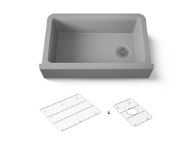 34" undermount single-bowl farmhouse kitchen sink with fluted design