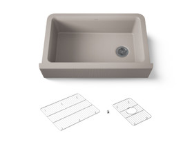 34" undermount single-bowl farmhouse kitchen sink with fluted design