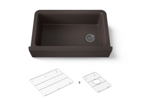 34" undermount single-bowl farmhouse kitchen sink with fluted design