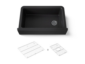 34" undermount single-bowl farmhouse kitchen sink with fluted design