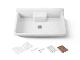 45" top-/wall-mount single-bowl workstation farmhouse kitchen sink