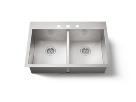 33" top-/undermount double-bowl kitchen sink