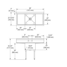 Dependabilt Stainless Steel 54" X 29-13/16" X 43-3/4" 16 Gauge One Compartment Sink W/ 18" Left And Right Drainboards And Stainless Steel Legs