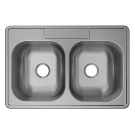 Stainless Steel Sink 33" X 22" X 8-1/16" Drop-In Double Bowl 20 Gauge 3-Hole in Satin