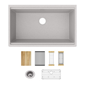 Quartz Classic 33" X 19-3/8" X 9-1/2" Single Bowl Undermount Workstation Sink Kit Greystone in Greystone