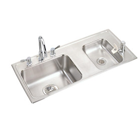 Lustertone Classic Stainless Steel 37-1/4" X 17" X 5" Double Bowl Drop-In Classroom Ada Sink Kit And Vandal-Resistant Filtration Kit With Filter Status Monitor