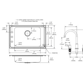 Lustertone Classic Stainless Steel 31" X 19-1/2" X 5-1/2" 4-Hole Single Classroom Ada Sink+Faucet/Bubbler Kit And Vandal-Resistant Filtration Kit With Filter Status Monitor