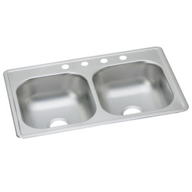 Dayton Stainless Steel 33" X 19" X 8" 5-Hole Equal Double Bowl Drop-In Sink