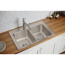 Lustertone Classic Stainless Steel 33" X 22" X 12-1/8", 0-Hole Equal Double Bowl Drop-In Sink in Lustrous Satin