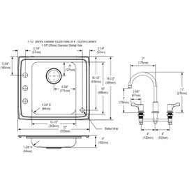 Lustertone Classic Stainless Steel 22" X 19-1/2" X 4" 4-Hole Single Bowl Drop-In Classroom Ada Sink Kit And Vandal-Resistant Filtration Kit With Filter Status Monitor
