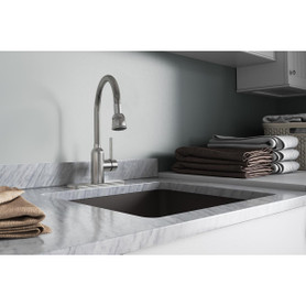 Pursuit Laundry/Utility Faucet With Flexible Spout Forward Only Lever Handle Lustrous Steel in Lustrous Steel