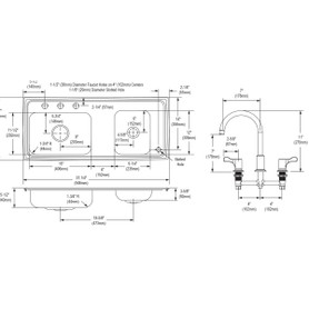 Lustertone Classic Stainless Steel 37-1/4" X 17" X 5-1/2" Double Bowl Drop-In Classroom Ada Sink Kit And Vandal-Resistant Filtration Kit With Filter Status Monitor