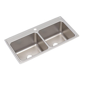 Lustertone Classic Stainless Steel 43" X 22" X 12-1/8", Equal Double Bowl Drop-In Sink in Lustrous Satin