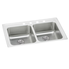 Lustertone Classic, Perfect Drain Lustertone Classic Stainless Steel 29" X 22" X 6-1/2" 4-Hole Equal Double Bowl Drop-In Ada Sink W/ Perfect Drain(R) in Lustrous Satin