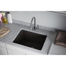 Quartz Perfect Drain 3-1/2" Removable Polymer Basket Strainer And Rubber Stopper Black in Black