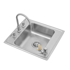 Lustertone Classic Stainless Steel 22" X 19-1/2" X 7-1/2" Single Classroom Sink + Faucet/Bubbler Kit And Vandal-Resistant Filtration Kit With Filter Status Monitor