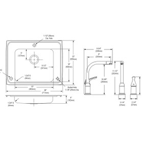Lustertone Classic Stainless Steel 28" X 22" X 4" Single Bowl Drop-In Classroom Ada Sink+Faucet/Bubbler Kit And Vandal-Resistant Filtration Kit With Filter Status Monitor