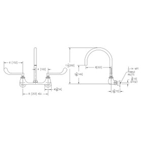 8" Centerset Deck Mount Laminar Flow Faucet With 8" Gooseneck Spout 6" Wristblade Handles 1/2" Offset Inlets