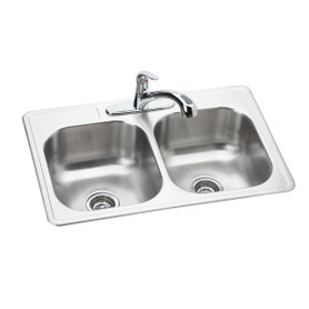 Dayton Stainless Steel 33" X 22" X 8-1/16" 3-Hole Equal Double Bowl Drop-In Sink And Faucet Kit
