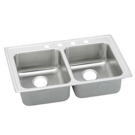 Lustertone Classic Stainless Steel 33" X 19-1/2" X 5", 0-Hole Equal Double Bowl Drop-In Ada Sink With Quick-Clip in Lustrous Satin