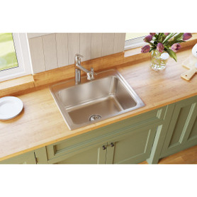 Lustertone Classic Stainless Steel 25" X 21-1/4" X 10-1/8", 0-Hole Single Bowl Drop-In Sink in Lustrous Satin