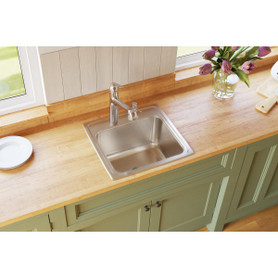 Lustertone Classic Stainless Steel 19-1/2" X 19" X 10-1/8", 0-Hole Single Bowl Drop-In Laundry Sink W/Perfect Drain(R) in Lustrous Satin
