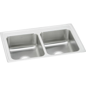 Lustertone Classic Stainless Steel 33" X 21-1/4" X 7-7/8", 0-Hole Equal Double Bowl Drop-In Sink in Lustrous Satin