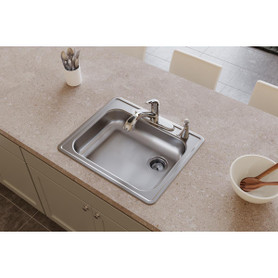 Dayton Stainless Steel 25" X 21-1/4" X 5-3/8" 2-Hole Single Bowl Drop-In Sink With Right Drain