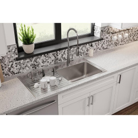 Lustertone Classic Stainless Steel 43" X 22" X 10", Single Bowl Drop-In Sink With Drainboard in Lustrous Satin