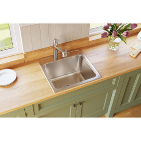 Lustertone Classic Stainless Steel 22" X 22" X 12-1/8", 0-Hole Single Bowl Drop-In Sink in Lustrous Satin