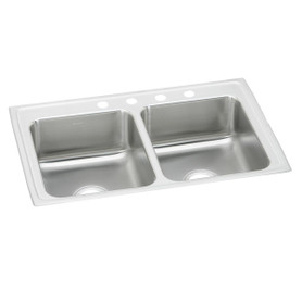 Lustertone Classic Stainless Steel 37" X 22" X 7-5/8", 0-Hole Equal Double Bowl Drop-In Sink in Lustrous Satin