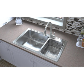 Lustertone Classic Stainless Steel 37" X 22" X 10", 0-Hole 60/40 Double Bowl Drop-In Sink in Lustrous Satin