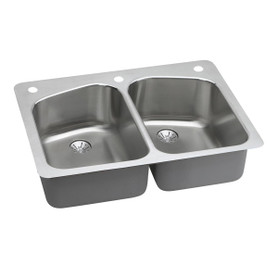 Lustertone Classic, Perfect Drain Lustertone Classic Stainless Steel 33" X 22" X 9", 0-Hole Equal Double Bowl Dual Mount Sink With Perfect Drain(R) in Lustrous Satin