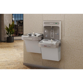 Ezh2O Bottle Filling Station With Bi-Level Ada Cooler Hands Free Activation Filtered Refrigerated Light Gray