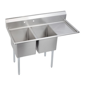 Dependabilt Stainless Steel 54-1/2" X 25-13/16" X 43-3/4" 18 Gauge Two Compartment Sink W/ 18" Right Drainboard And Stainless Steel Legs